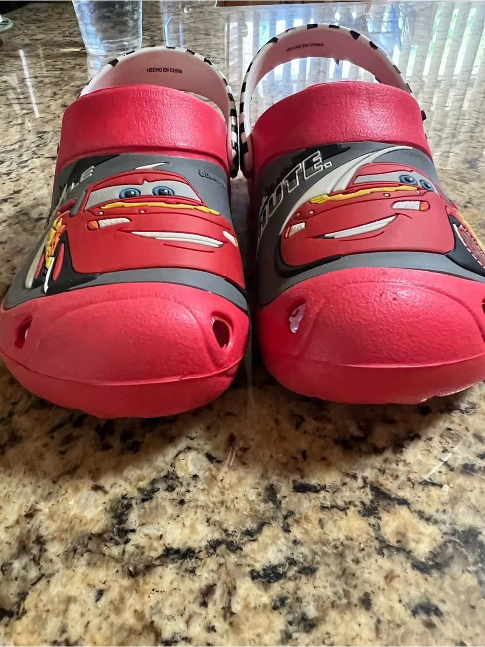 Disney Lightning McQueen Kids Red Car Slip-On Clogs with Checkered Strap
